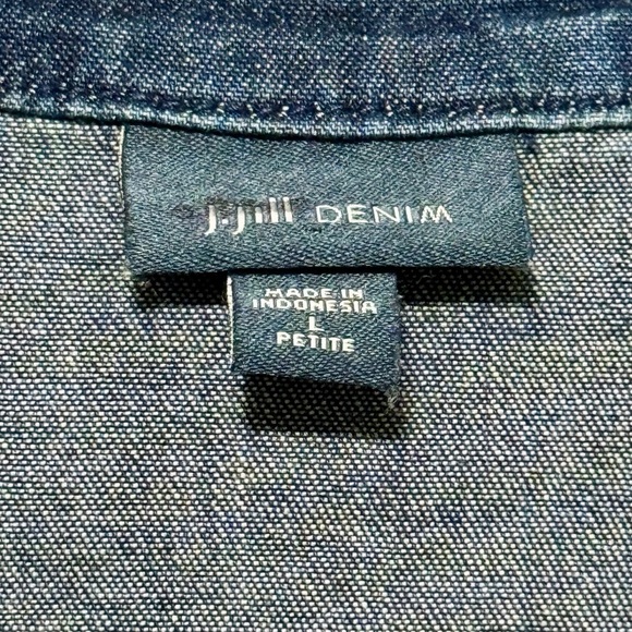 J.Jill Denim Lace Up Neckline Raw Frayed Hemline 3/4 Sleeve Cotton Dress - Picture 9 of 12